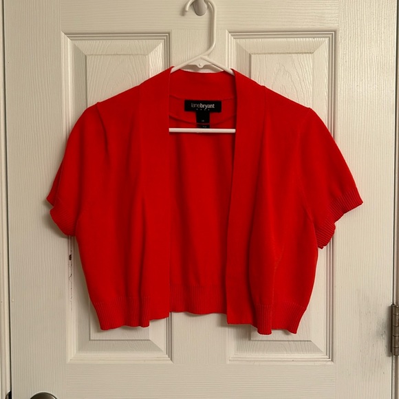 Lane Bryant Sweaters - Lane Bryant Orange Short Sleeve Cropped Cotton Shrug Sweater Size 14